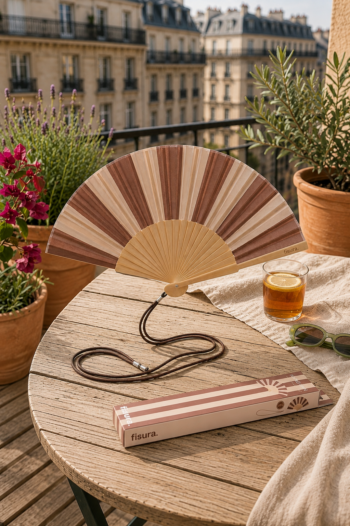 Abanico "rayas" marron y beige - Fisura